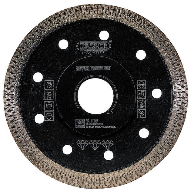 Draper Tools Expert 115mm Turbo-x Diamond Blade for Porcelain & Stone Tiles