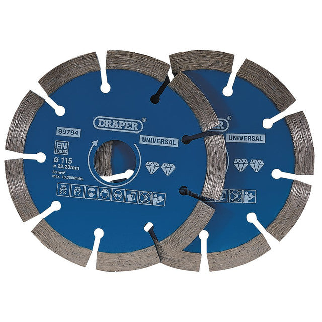Draper Tools 115mm Segmented Diamond Blade Twin Pack for Concrete & Stone