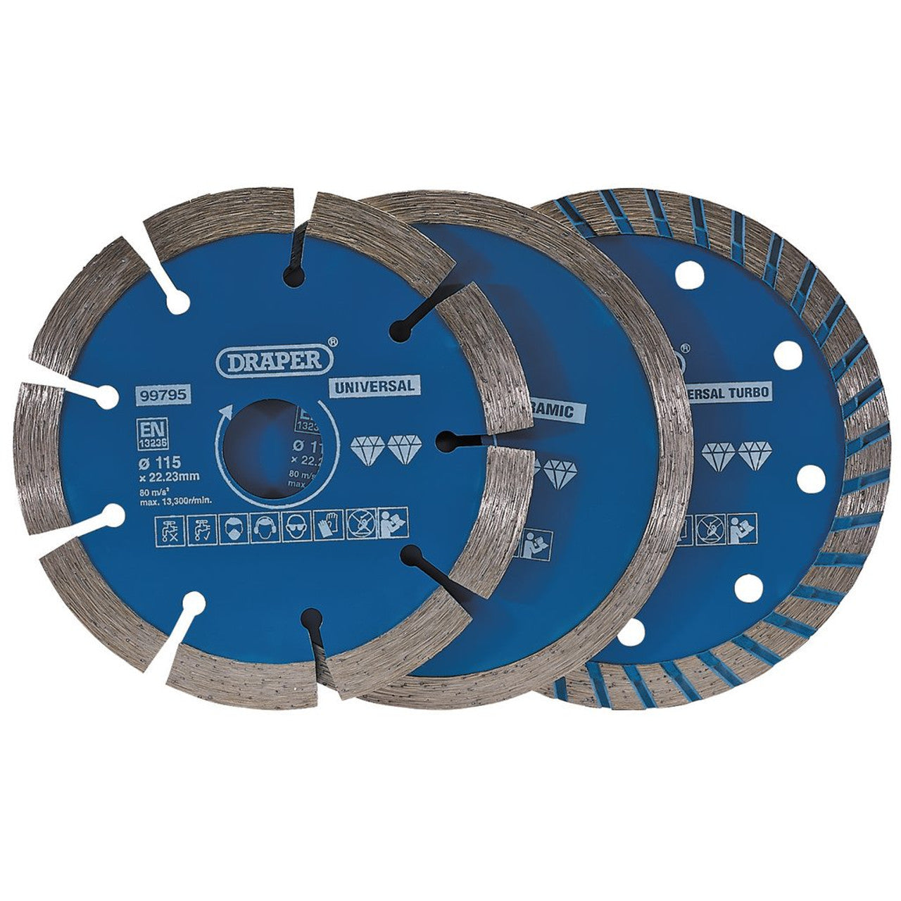 Draper Tools 115mm Diamond Blade Set 3 Piece for Ceramic Stone Concrete
