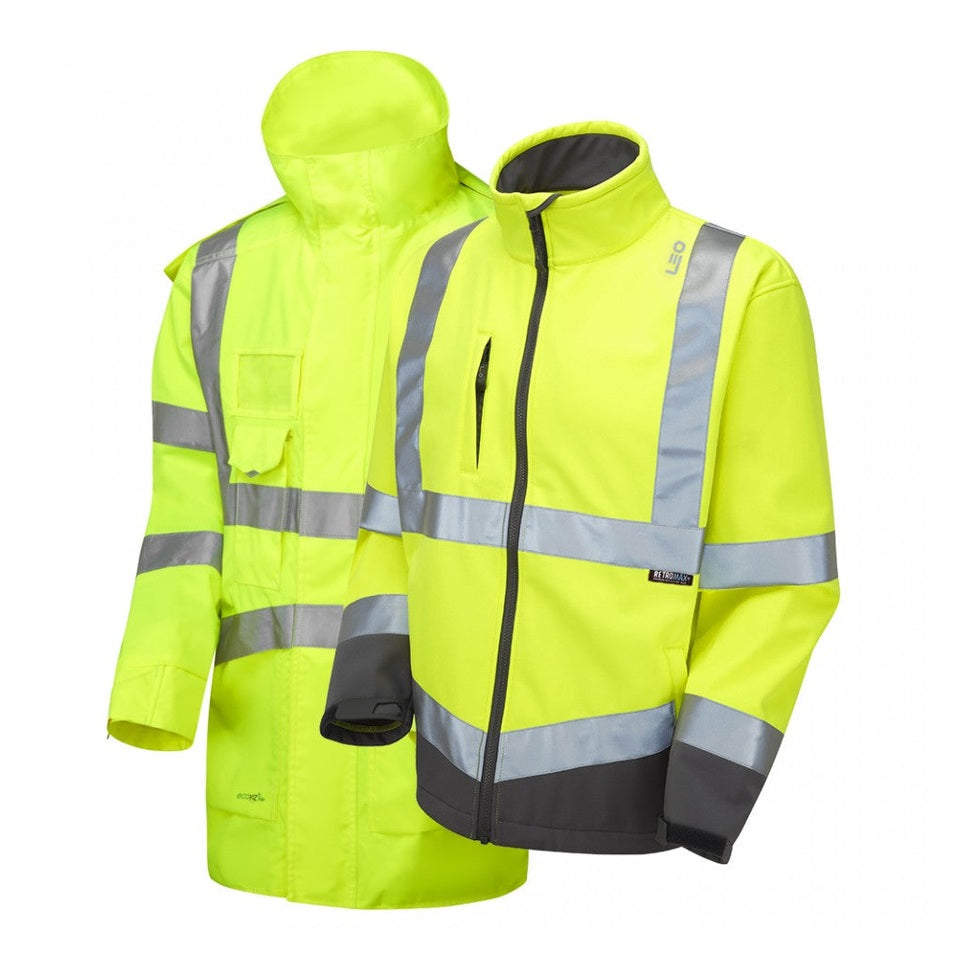 Leo Workwear Clovelly Buckland 3-in-1 Anorak Softshell Jacket Waterproof S-6XL