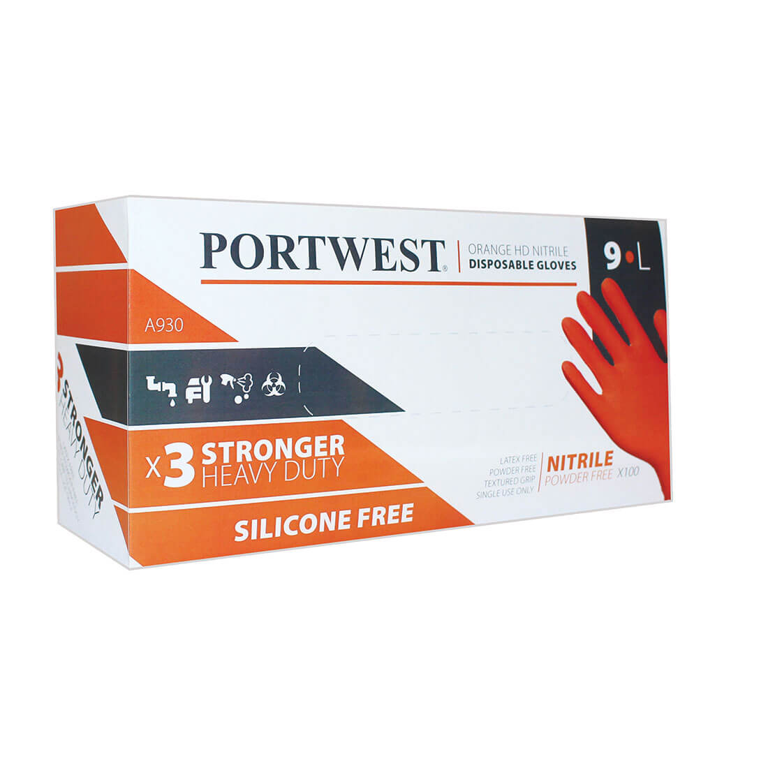 Portwest Orange HD Disposable Nitrile Gloves 100 Pack 7 Mil Strength