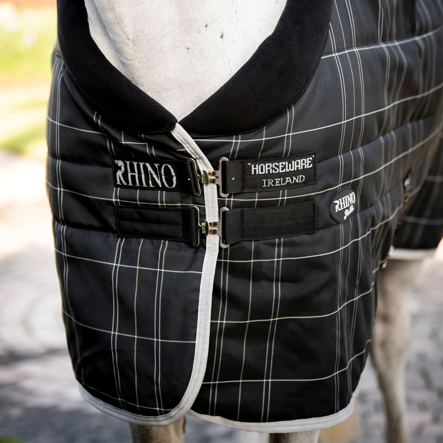 Horseware Ireland Rhino 100g Stable Rug #colour_black-grey-white-check-grey