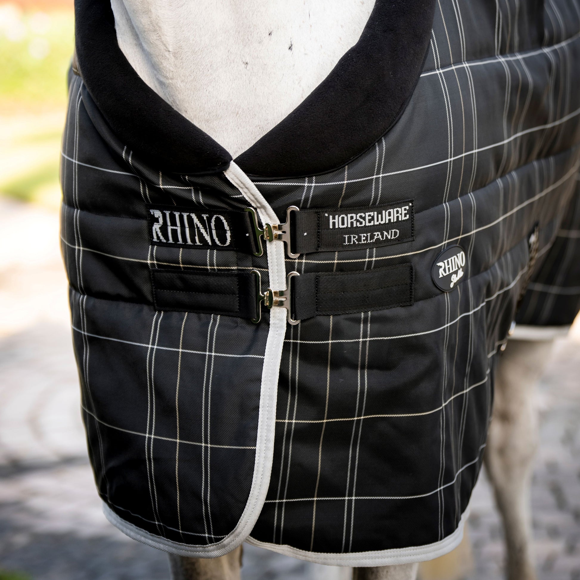 Horseware Ireland Rhino 100g Stable Rug #colour_black-grey-white-check-grey