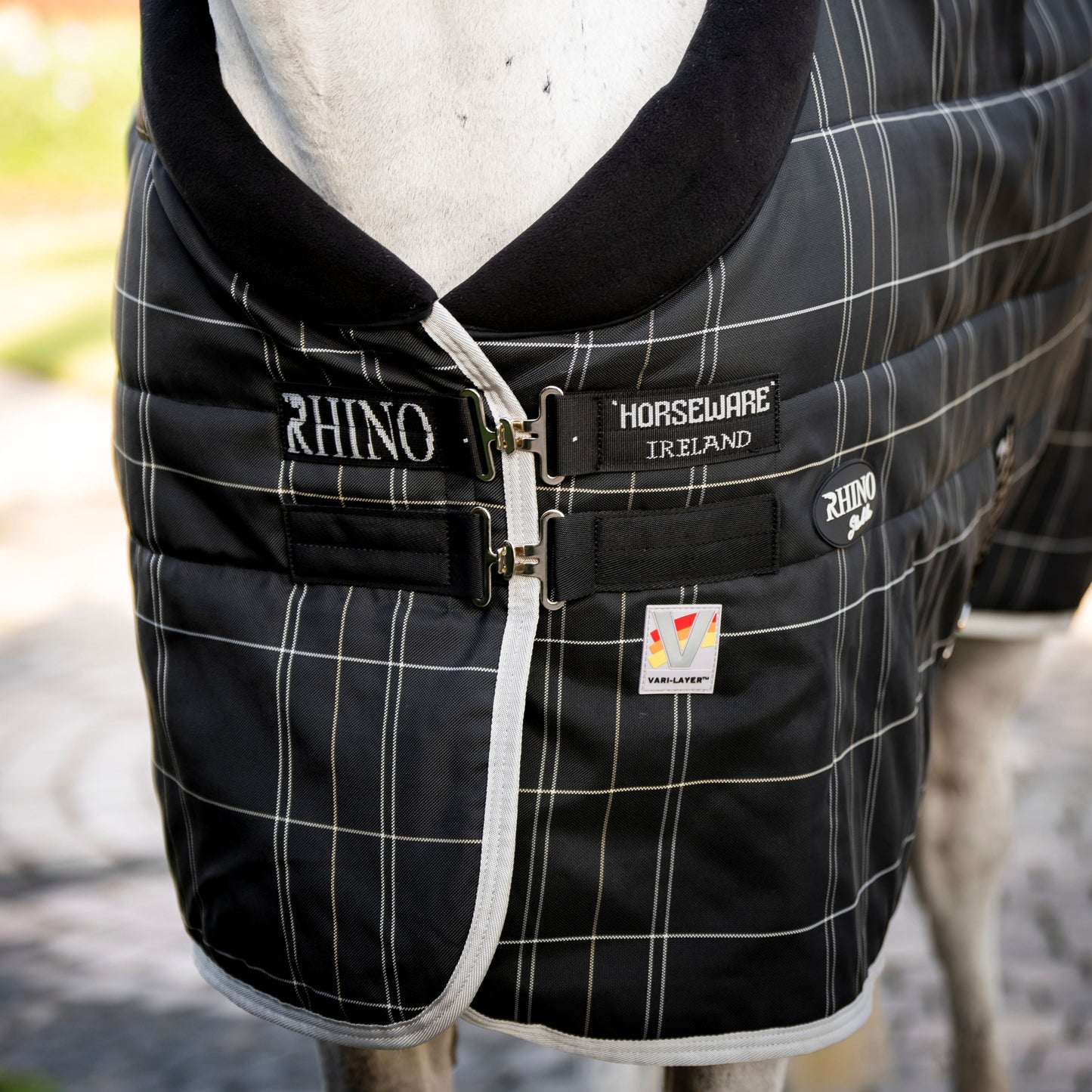 Horseware Ireland Rhino 350g Vari-Layer Stable Rug #colour_black-grey-white-check-grey