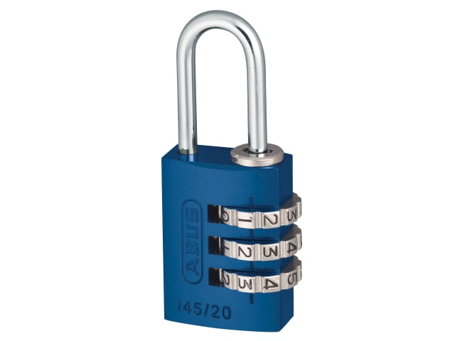 ABUS 145/20 Aluminium Combination Padlock 20mm Blue Resettable 3-Digit Lock