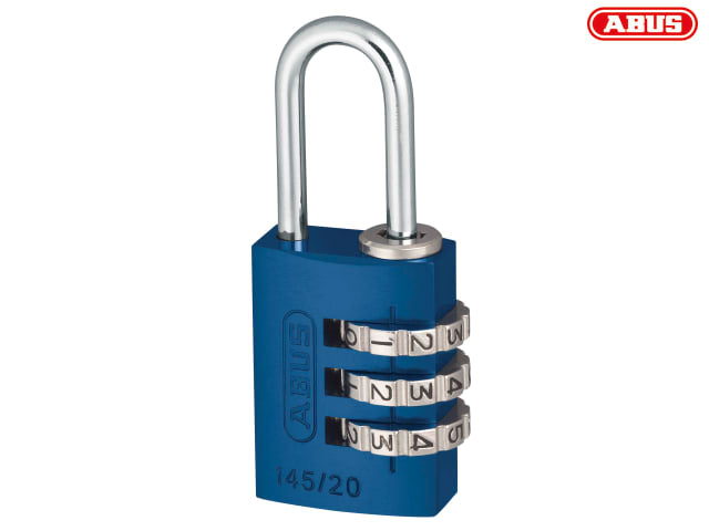 ABUS 145/20 Aluminium Combination Padlock 20mm Blue Resettable 3-Digit Lock