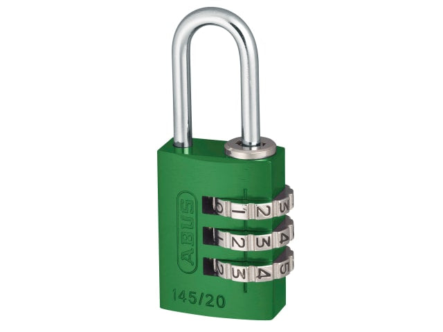 ABUS 145/20 Aluminium Combination Padlock 20mm Green Resettable 3-Digit