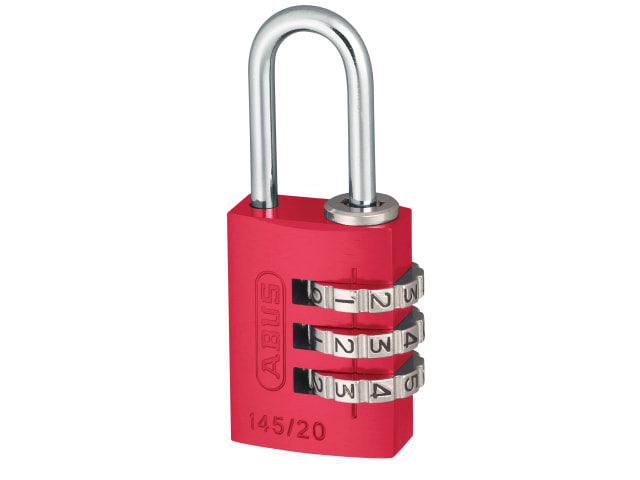 ABUS 145/20 Red Aluminium Combination Padlock 20mm Resettable 3-Digit Lock