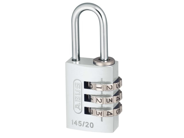 ABUS 145/20 Aluminium Combination Padlock 20mm Silver Resettable Lock