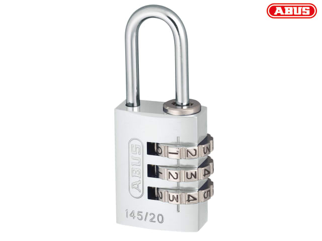 ABUS 145/20 Aluminium Combination Padlock 20mm Silver Resettable Lock