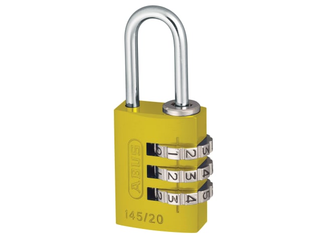 ABUS 145/20 Aluminium Combination Padlock 20mm Yellow Resettable Lock