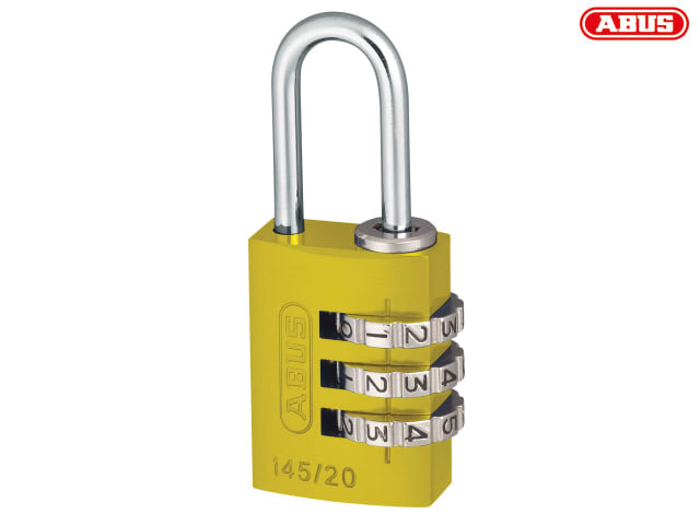 ABUS 145/20 Aluminium Combination Padlock 20mm Yellow Resettable Lock