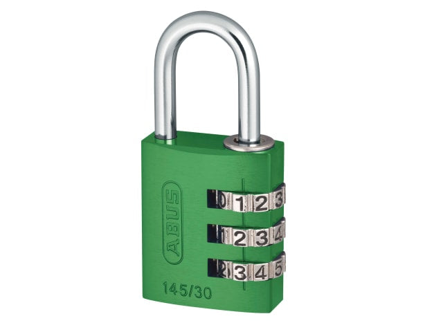 ABUS 145/30 Aluminium Combination Padlock 30mm Green Resettable 3-Digit