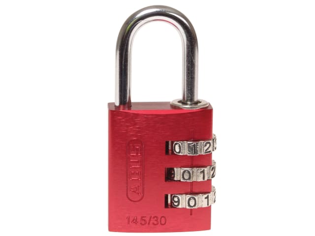 ABUS 145/30 Red 30mm Aluminium Combination Padlock Resettable 3-Digit Lock