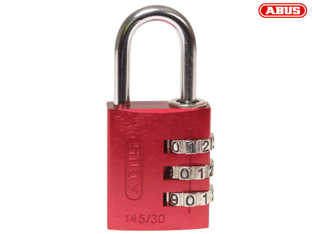 ABUS 145/30 Red 30mm Aluminium Combination Padlock Resettable 3-Digit Lock