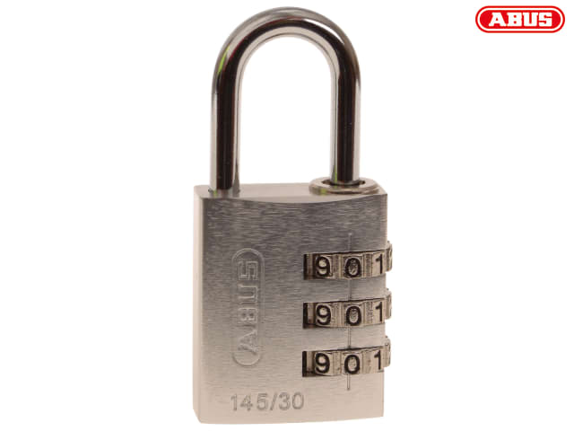 ABUS 145/30 Aluminium Combination Padlock 30mm Silver Resettable 3-Digit
