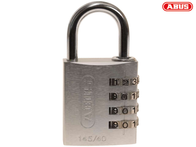 ABUS 145/40 Aluminium Combination Padlock 40mm Silver 4-Digit Resettable Lock