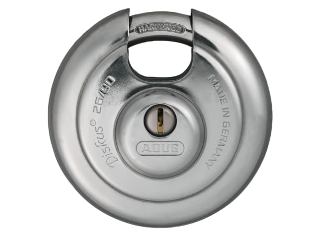 ABUS 26/90mm Diskus Padlock Heavy-Duty Stainless Steel Security Lock 2 Keys