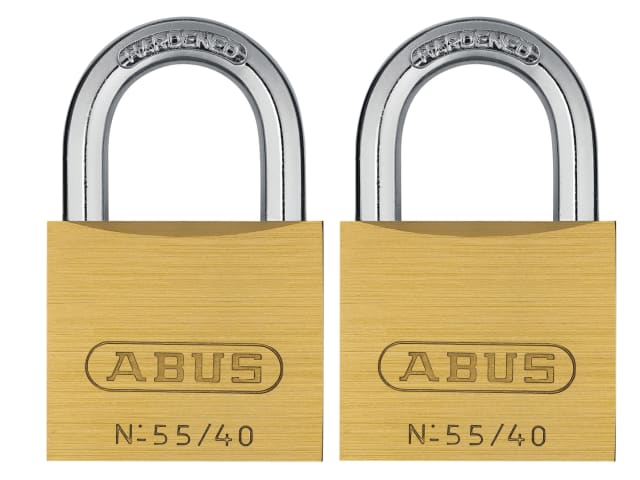 ABUS 55/40mm Brass Padlocks Twin Pack with Anti-Pick and Hardened Shackle