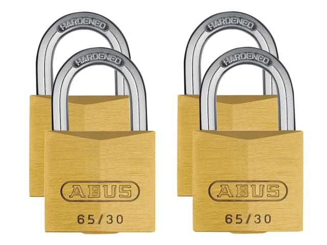 ABUS 65/30mm Brass Padlock Quad Pack + Hardened Steel Shackle Security Level 4