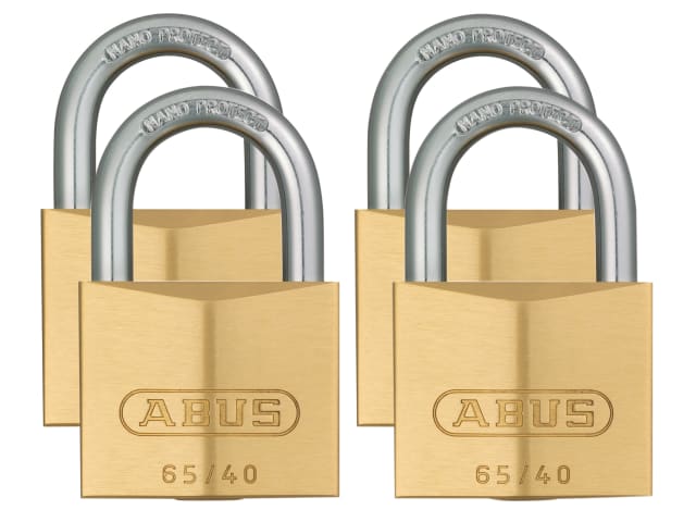 ABUS 65/40mm Brass Padlock Quad Pack + Hardened Steel Shackle Security Level 5