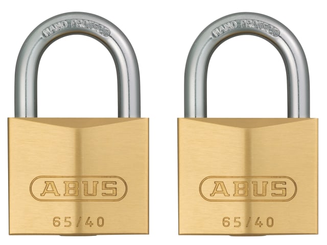 ABUS 65/40mm Brass Padlock Twin Pack Keyed Alike Security Level 5