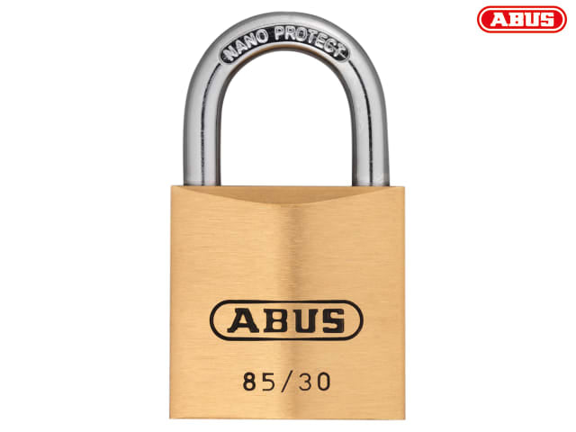 ABUS 85/30mm Brass Padlock with Hardened Steel Shackle and Anti-Pick Features