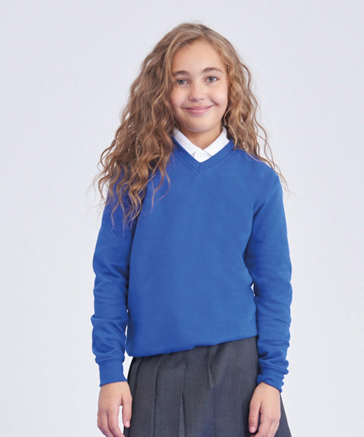 Awdis Academy Kids V-Neck Sweatshirt Soft Cotton Durable Set-In Sleeves