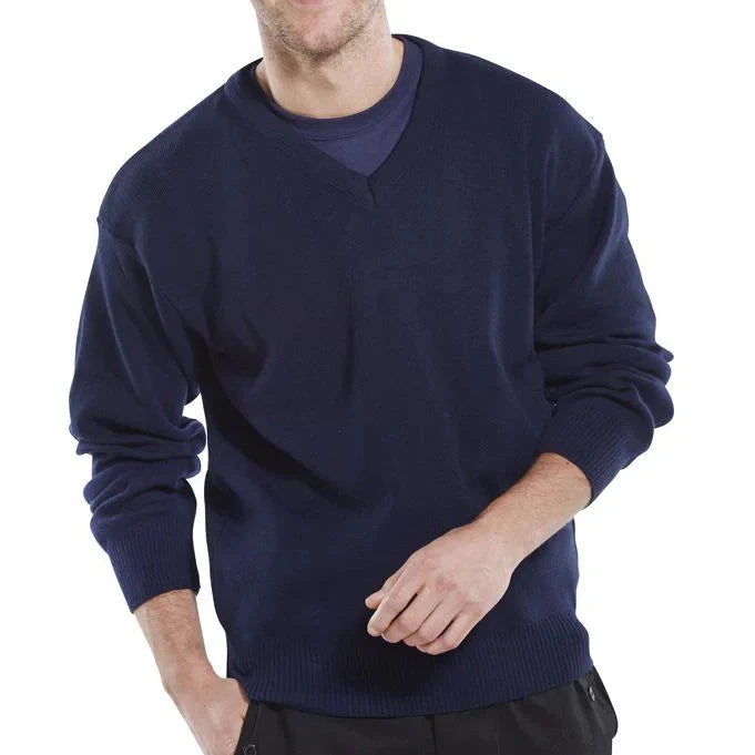 Beeswift Acrylic V-Neck Military Style Security Sweater Warm Thick Material