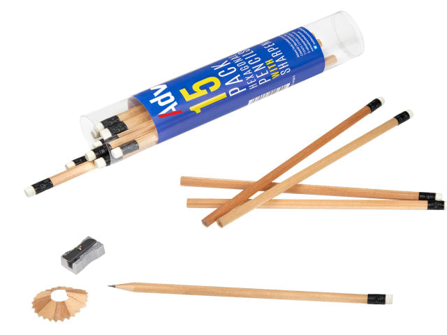 Advent Hexagonal HB Pencils with Sharpener Tub of 15 FSC Certified Timber