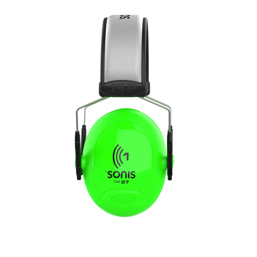 JSP Sonis 1 Adjustable Ear Defenders 27dB SNR Bright Green Extra Visibility