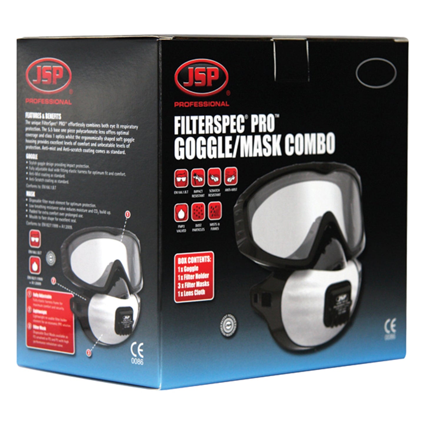 JSP FilterSpec Pro Goggle FFP2 Valved Anti-Scratch Anti-Mist Protection