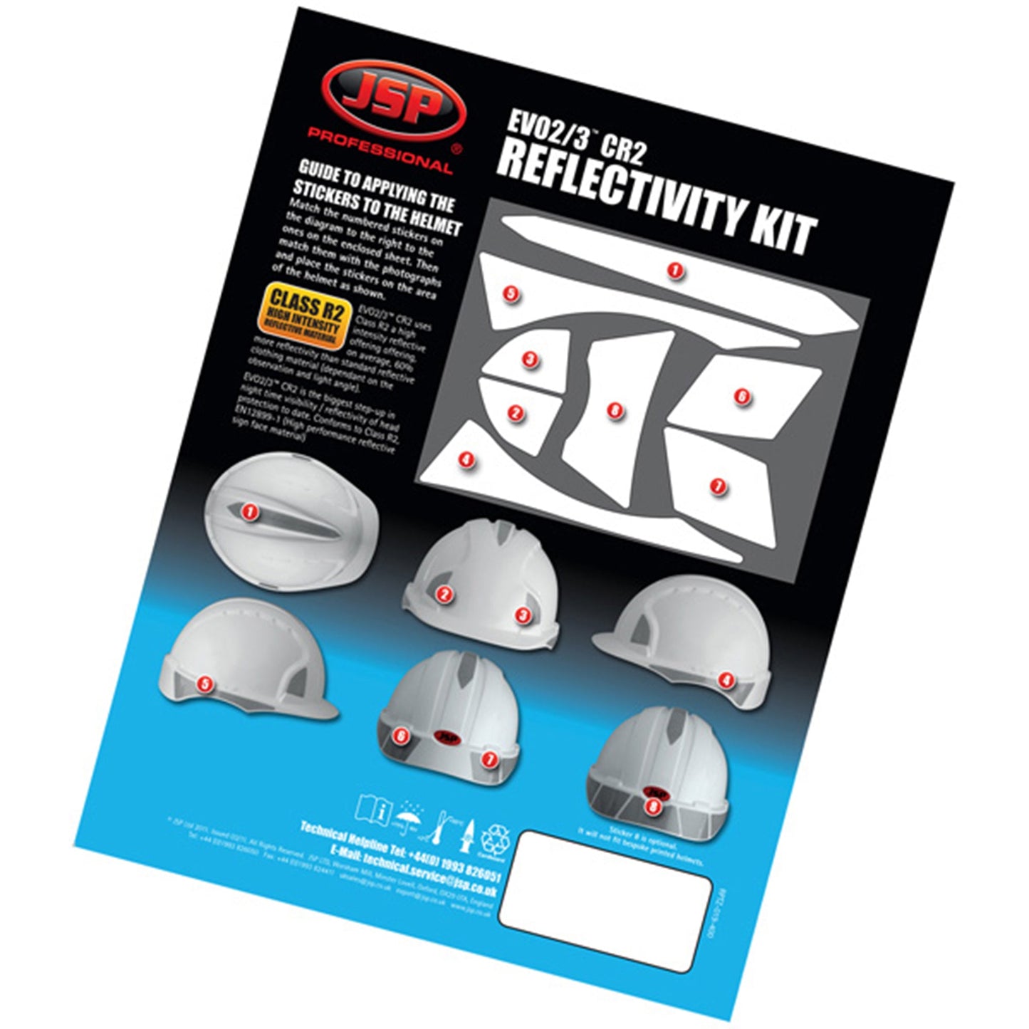 JSP EVO3 Reflective CR2 Decal Kit for EVO2/3 Safety Helmets - 10 Pack