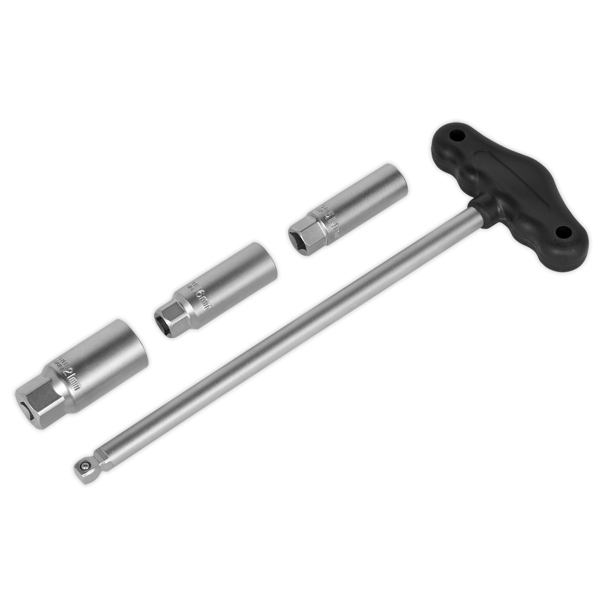 Sealey T-Bar Spark Plug Socket Set 4pc 3/8" Drive with Rubber Inserts