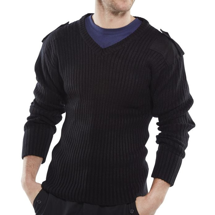 Beeswift Military Style Acrylic Security Sweater with Patches and Epaulettes