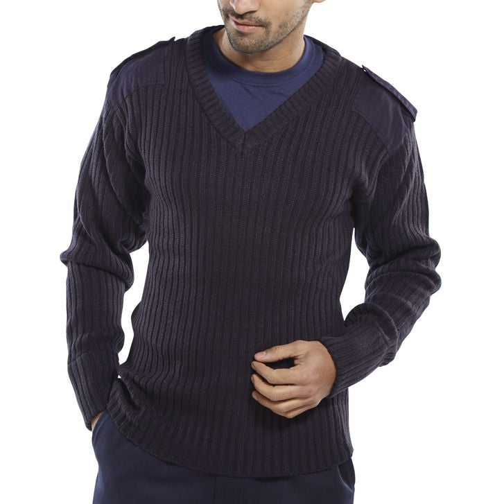 Beeswift Military Style Acrylic Security Sweater with Patches and Epaulettes