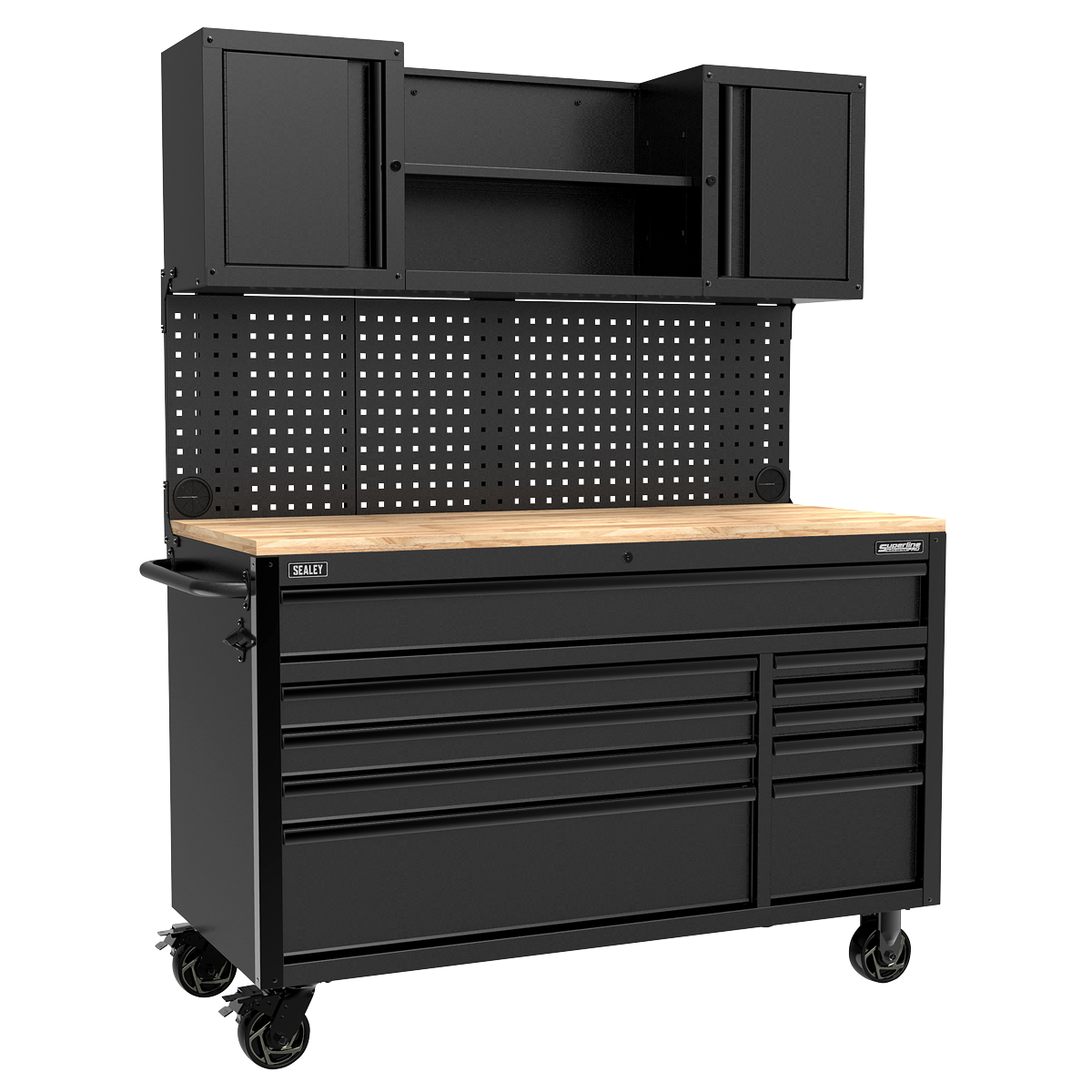 Sealey Mobile Workstation 10 Drawer Heavy-Duty Steel with Rubber Wood Worktop