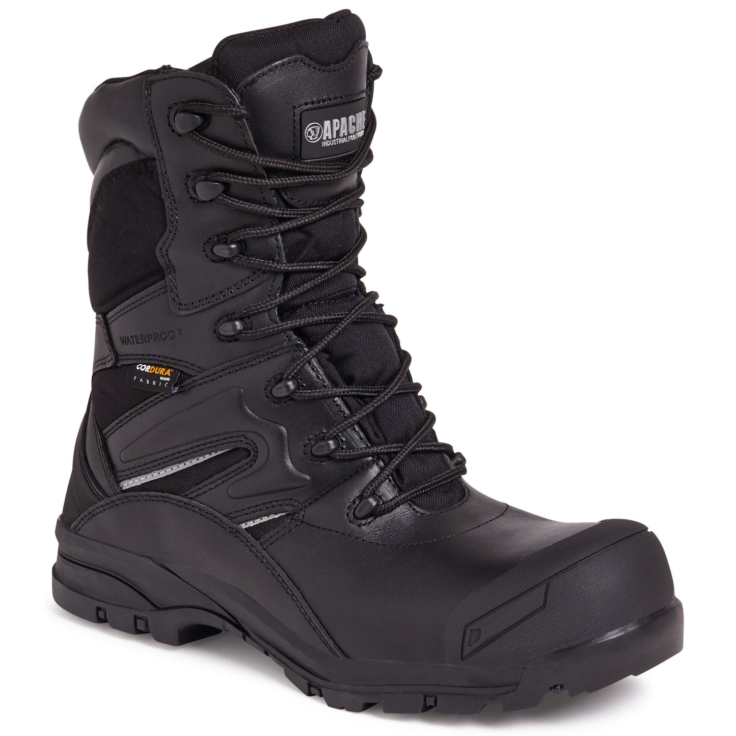 Apache Combat High Leg Safety Boots Black Leather Waterproof Composite Toe