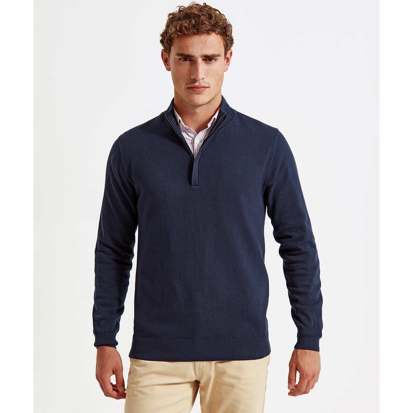 Asquith & Fox Men's Cotton Blend Â¼ Zip Sweater Decorative Stitching Sizes S-3XL
