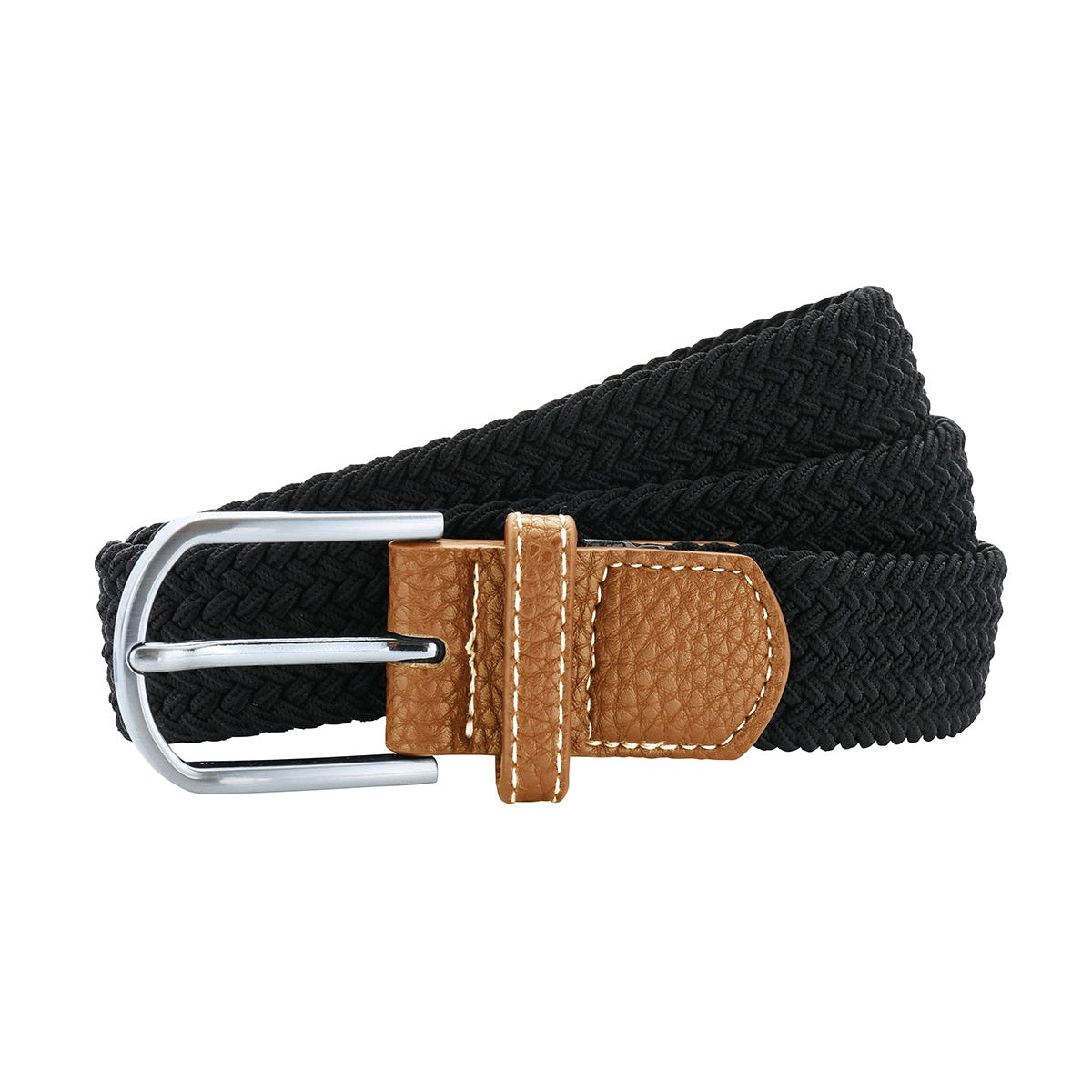 Asquith & Fox Braid Stretch Belt Faux Leather Chrome Buckle Zig Zag Design