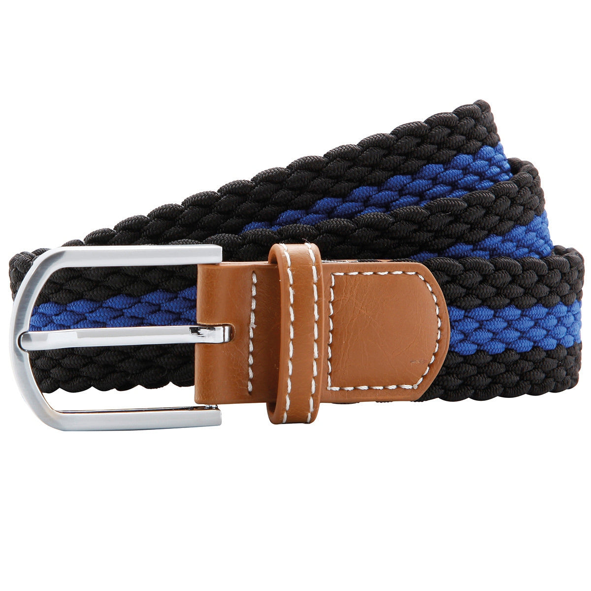 Asquith & Fox Two-Colour Stripe Stretch Belt Unisex Braided Chrome Buckle