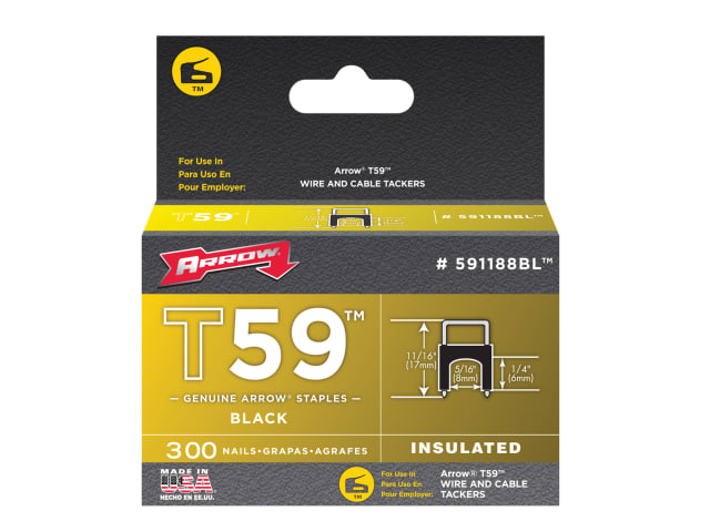 Arrow T59 Insulated Staples Black 6x8mm Box of 300 for Tacking Bell Wire