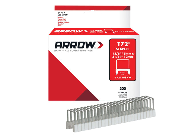 Arrow T72HW Clear Insulated Staples for Hardwood 5x12mm Box of 300