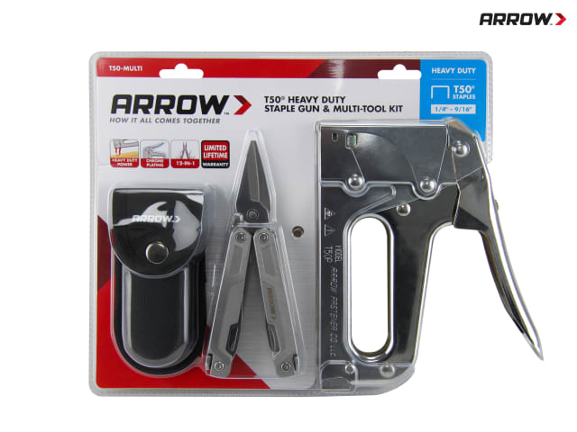 Arrow AT50 Staple Gun Heavy Duty with Free Multi Tool - Home & Professional Use