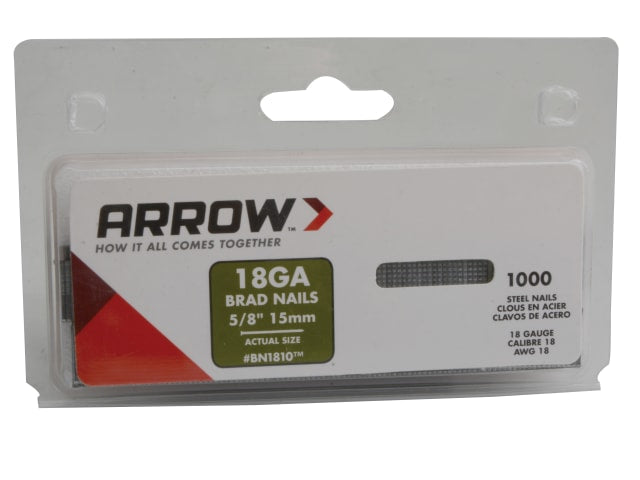 Arrow BN1810 Brad Nails 15mm Pack of 1000 for T50PBN ET100 ET200 Staplers