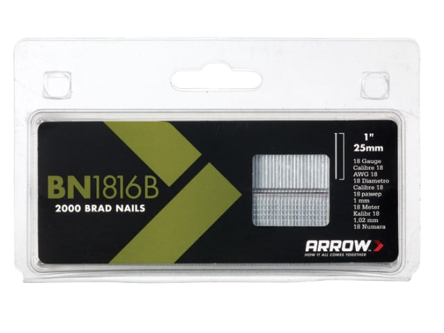 Arrow BN1816B Brad Nails 25mm Brown Head for T50PBN ET100 ET200 Pack of 2000