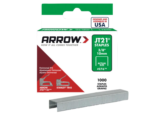 Arrow JT21 T27 Staples 10mm 3/8in Box of 1000 for JT21 Staple Gun