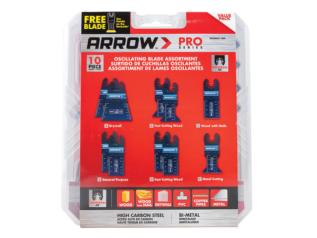 Arrow Oscillating Multi-Tool Blade Set 10 Piece Universal Fit High Carbon Steel