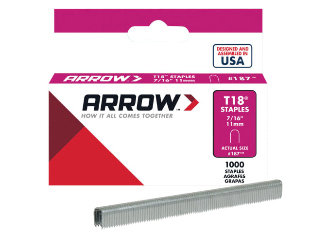 Arrow T18 Staples 11mm 7/16in Round Crown Divergent Pointed Box of 1000