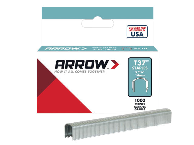 Arrow T37 Staples 12mm 1/2in Box of 1000 Steel Divergent Point Round Crown